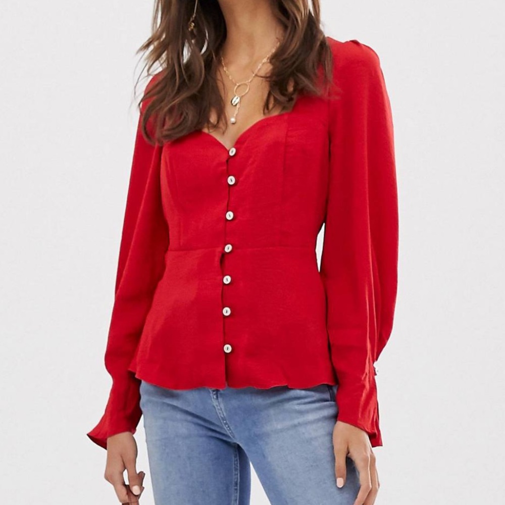 ASOS Red Sweetheart Neckline Button Through Top